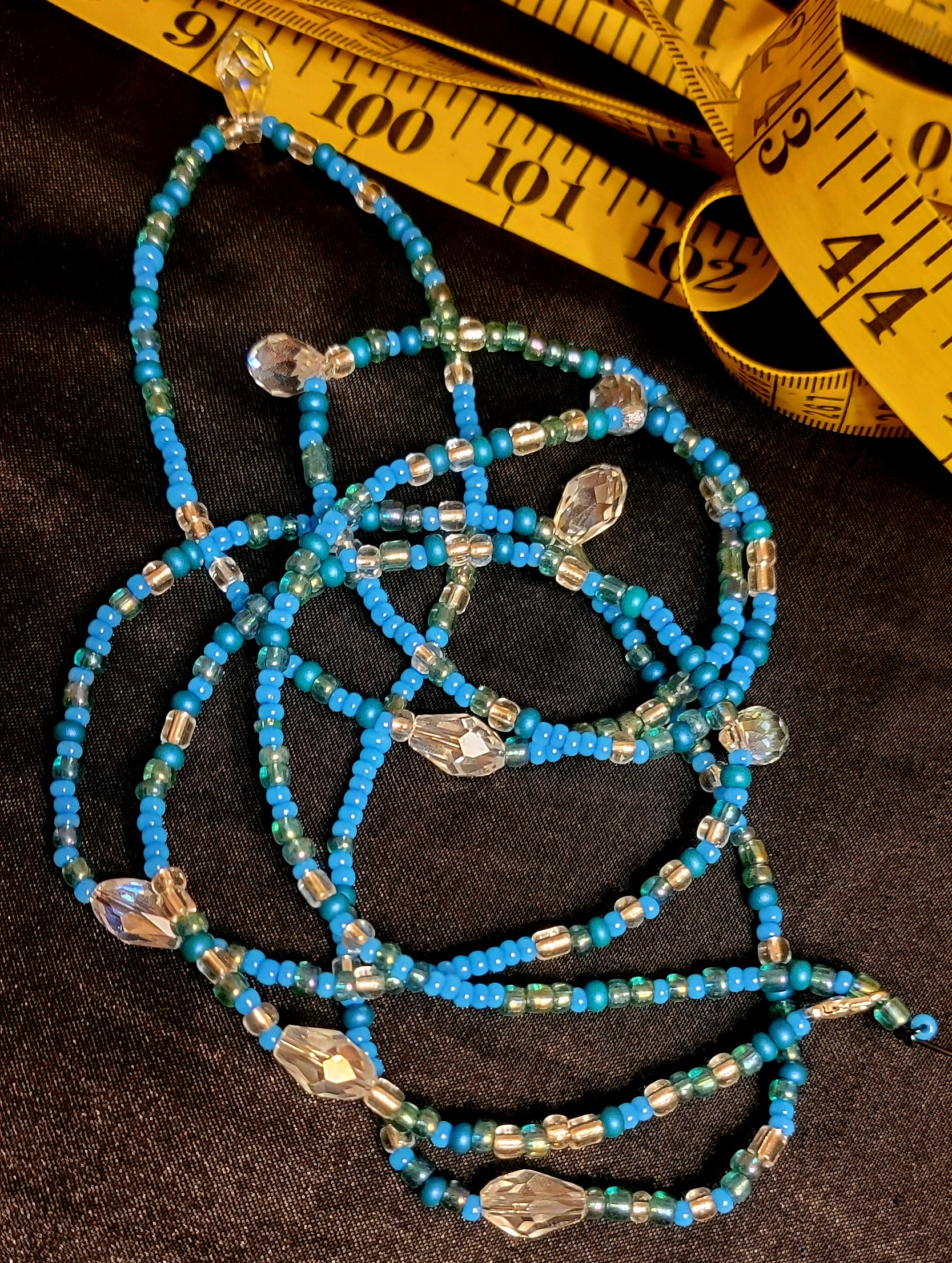 Waist Beads- Ocean Blue & Crystal