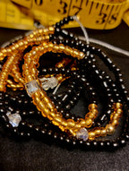 Black Gold & Crystal Accents Tie On Waist Beads