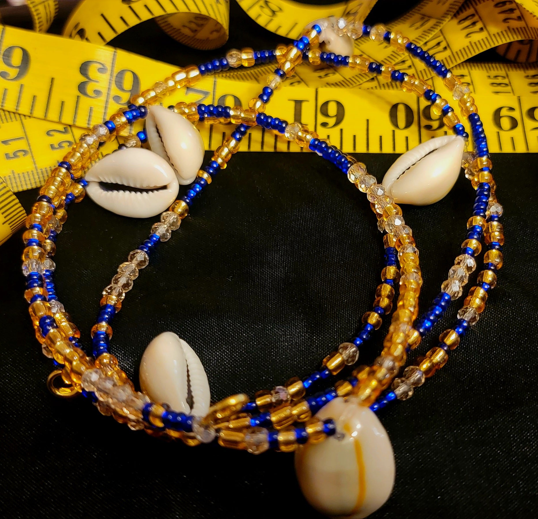 Waist Beads - Gold, Royal Blue, Crystals, & Cowrie Shells