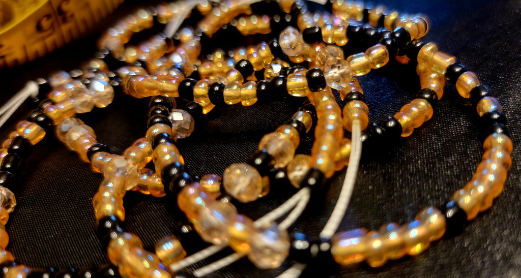 Waist Beads  - Gold Black & Crystal