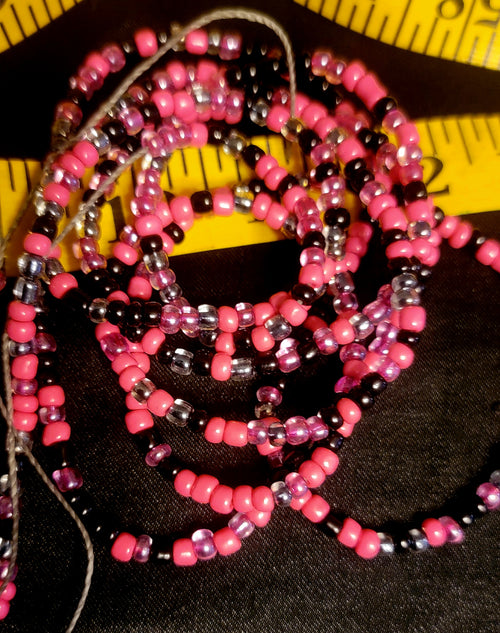 Dark Pink & Black Tie On Waist Beads
