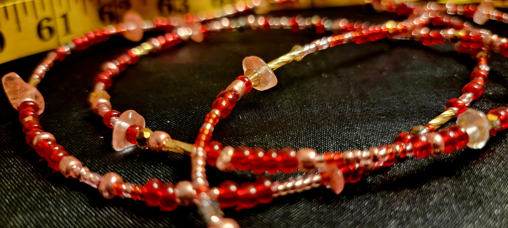 Waist Beads - The Chrissy Hand-made Red Pink Rose Quartz