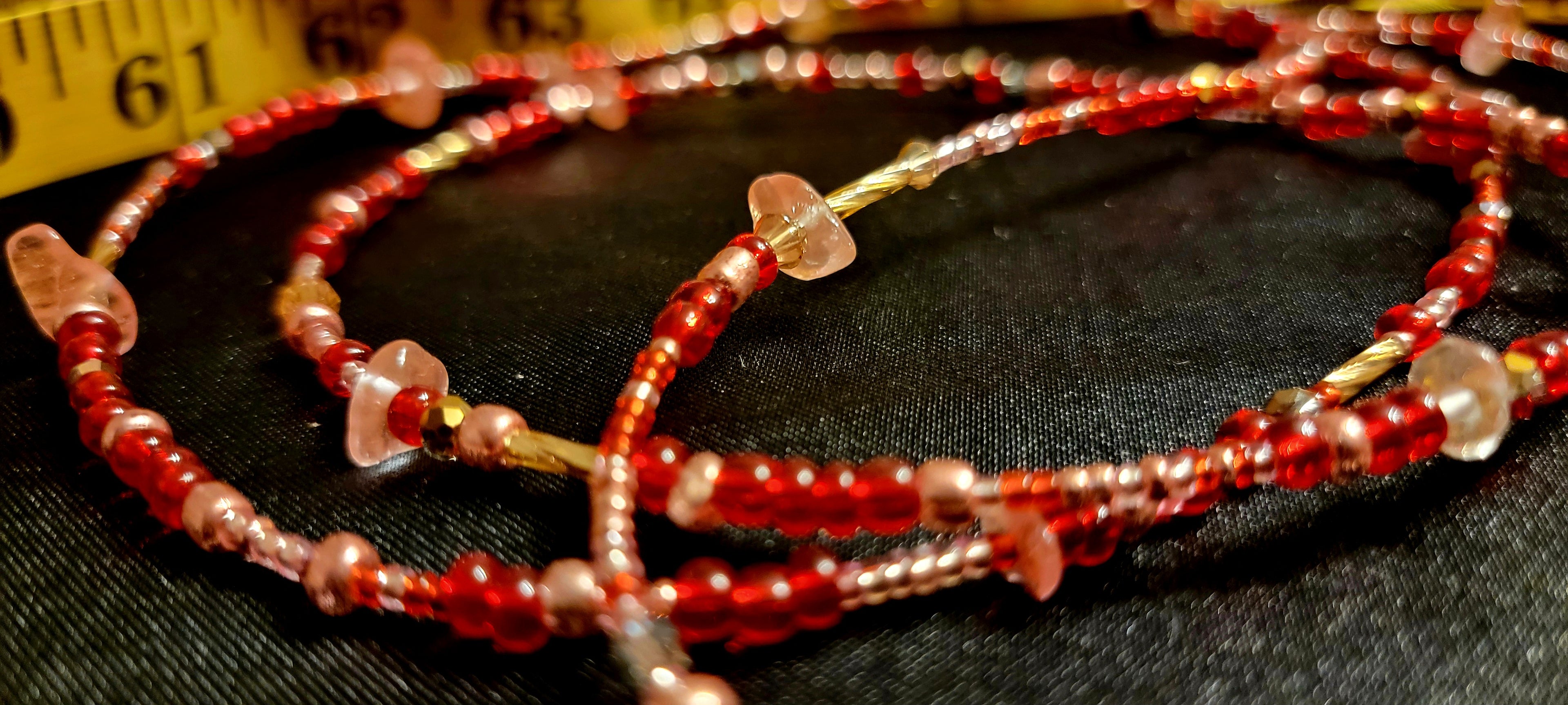 Waist Beads - The Chrissy Hand-made Red Pink Rose Quartz