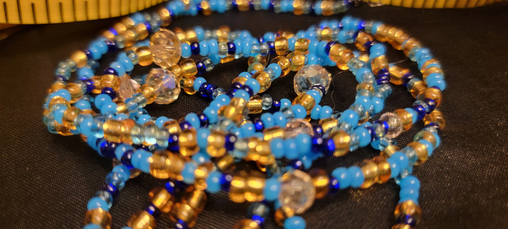Waist Beads- Gold, Crystal, & Blue