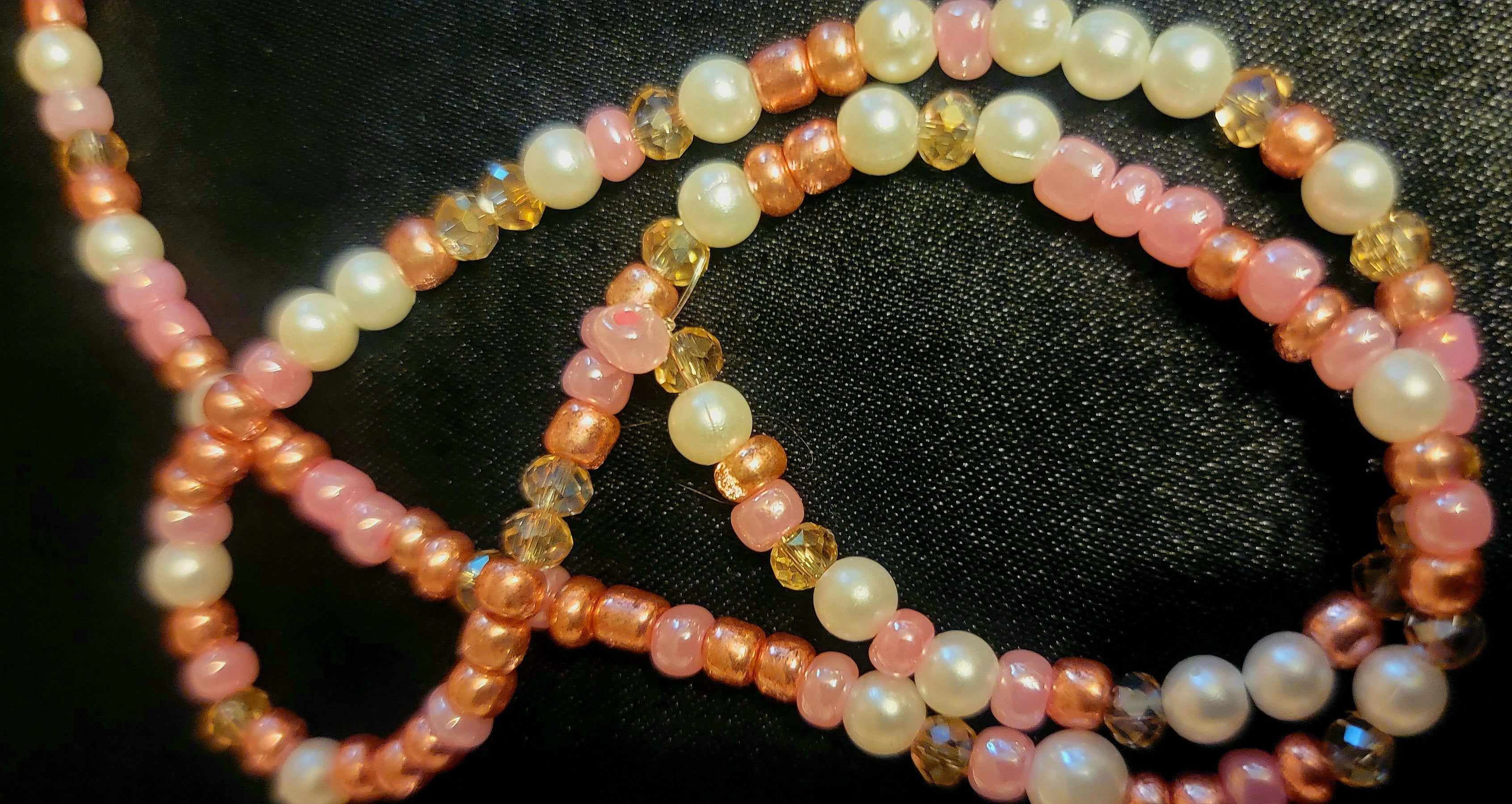 Waist Beads - Hand Beaded Pink Rose Gold Crystal