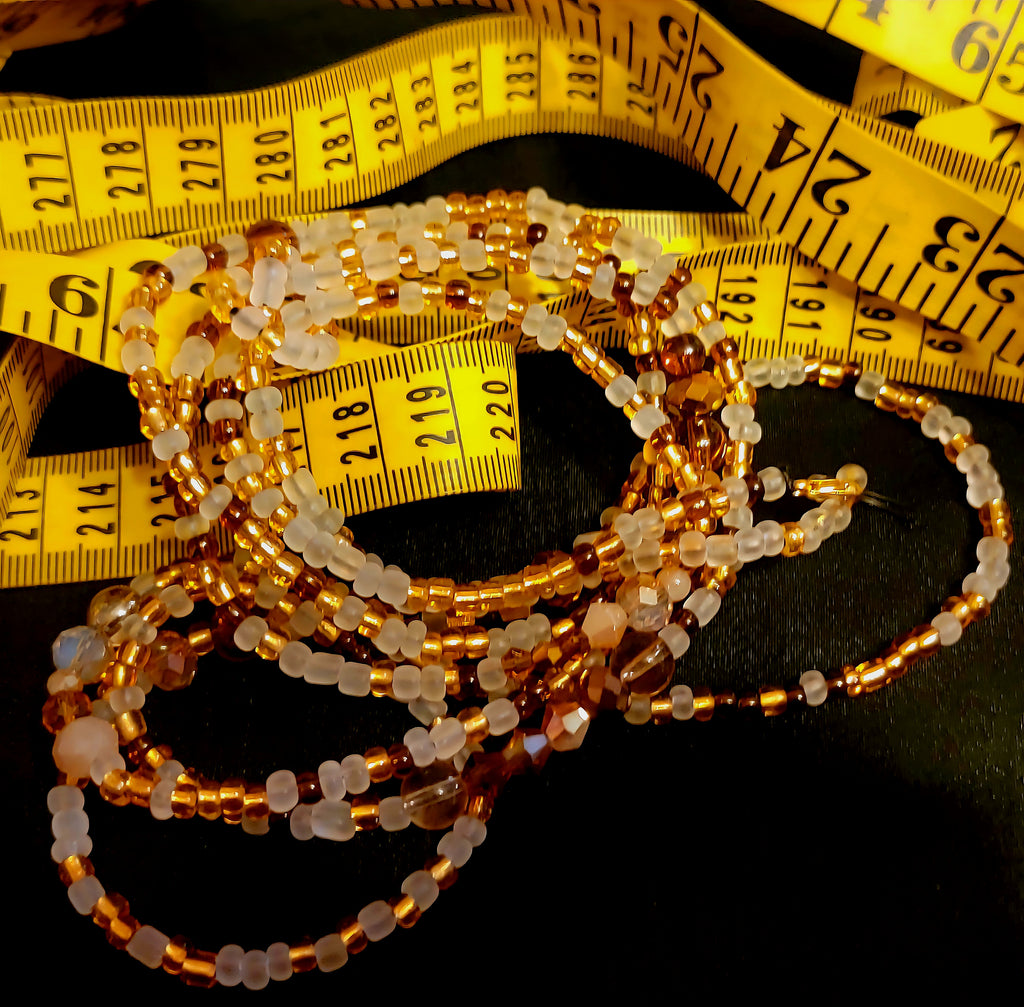 Waist Beads- Gold, Frost White, & Brown Crystal