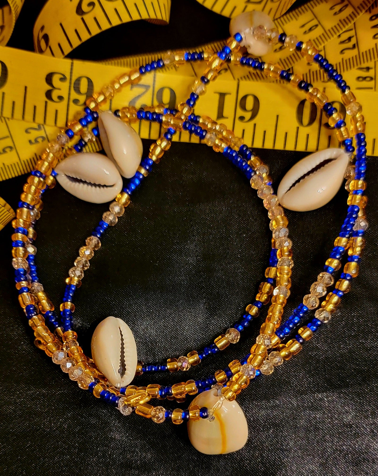 Waist Beads - Gold, Royal Blue, Crystals, & Cowrie Shells