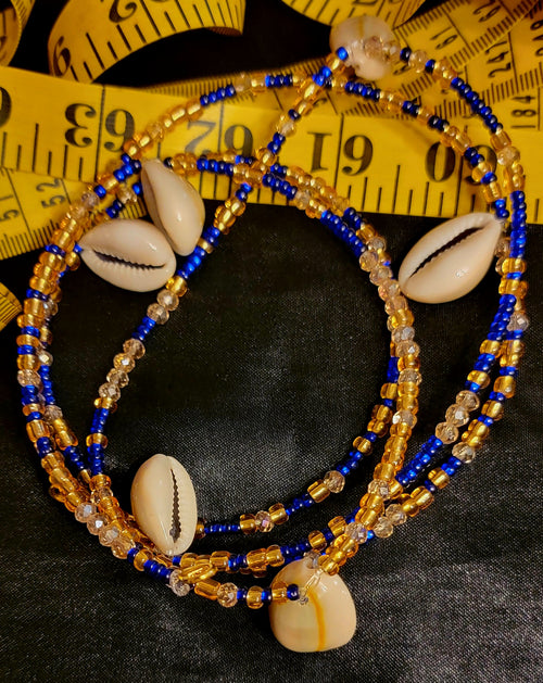 Waist Beads - Gold, Royal Blue, Crystals, & Cowrie Shells