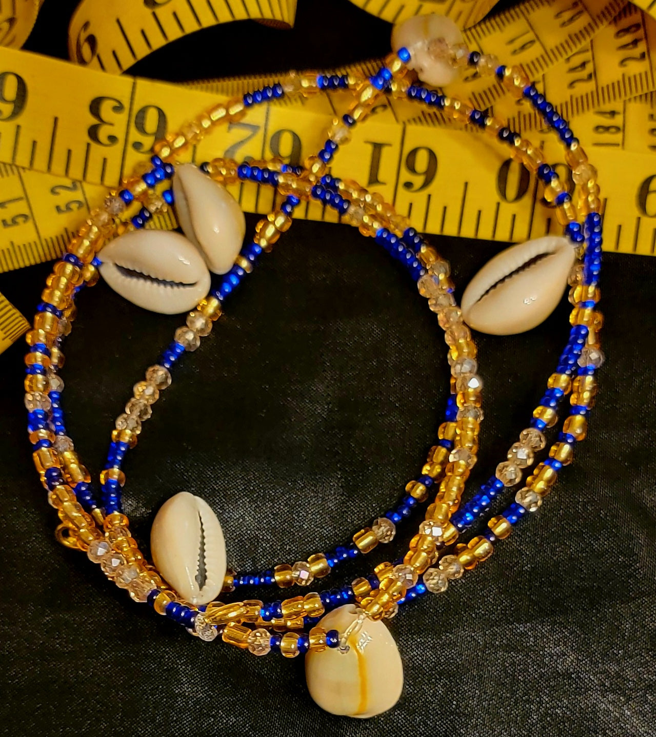 Waist Beads - Gold, Royal Blue, Crystals, & Cowrie Shells